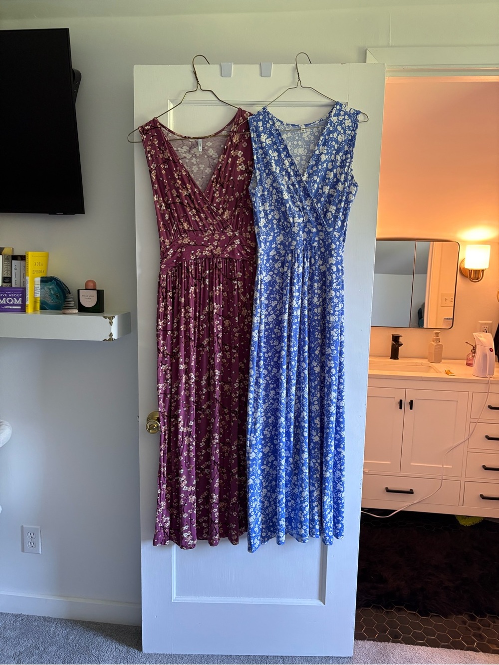 Set of 2 Amazon Floral Wrap Maxi Dress - Burgundy & Blue
